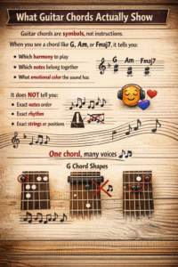 Why don't guitar chords and staff notations match each other?