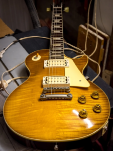 Hand-built DIY Les Paul electric guitar with hand-carved maple top